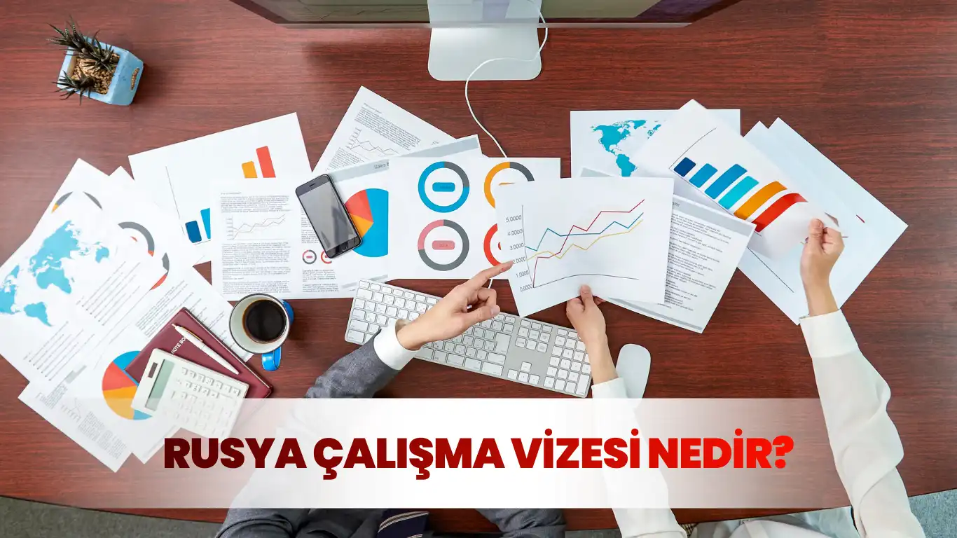 Rusya çalışma vizesi nedir sorusunu simgeleyen grafik ve evrak görseli